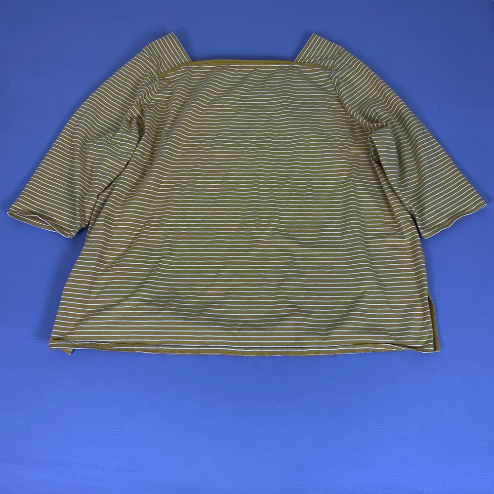 Ava & Viv Top Womens 4X Mustard‎ Yellow White Striped Square Neck 3/4 Sleeve
